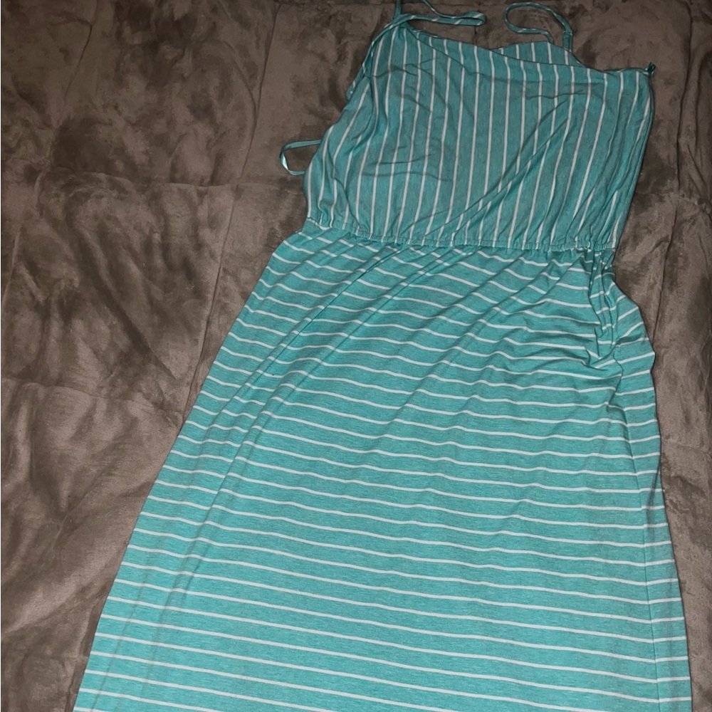 Turquoise & White striped Sundress